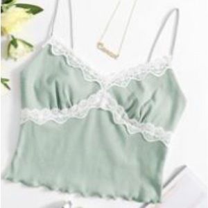 adorable lace trim sage green tank top cami